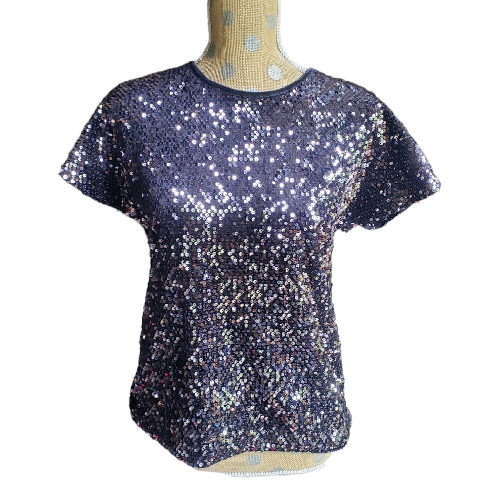 Black sequin top tshirt Jennifer Lopez small velvet